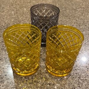 Set of Three Vintage Diamond-Cut Glass Tumblers